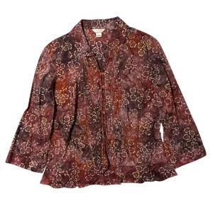 Christopher & Banks Watercolor Floral Blouse Size Large - Purple Pink - Made in